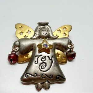 Vintage AJMC Pewter Joy Angel Brooch Lapel Pin